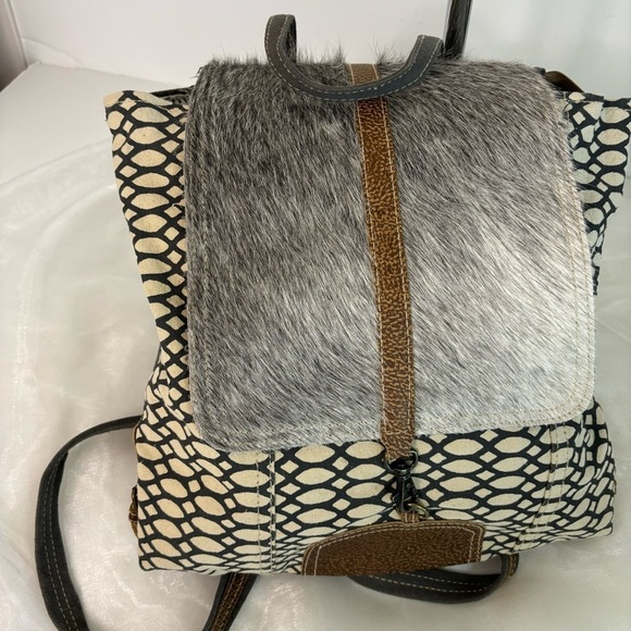 Myra Bag Honey Bee Cowhide & Upcycled Canvas Backpack S-1162